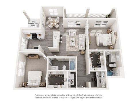 A floor plan of a house with a kitchen, living room, and bathrooms.